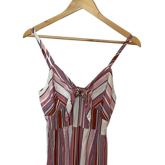 Sweet Rain Linen Blend Pink Stripe Jumpsuit Women's Medium Sweetheart Smocked - Picture 4 of 8